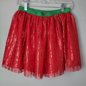 Youth Girl Red Green Sparkle Sequin 3 Layers Tutu Skirt XL 14-16 Holiday Time